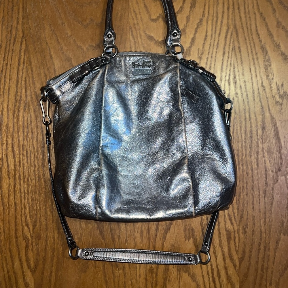 Coach metallic Madison handbag. Minor tearing on handle.